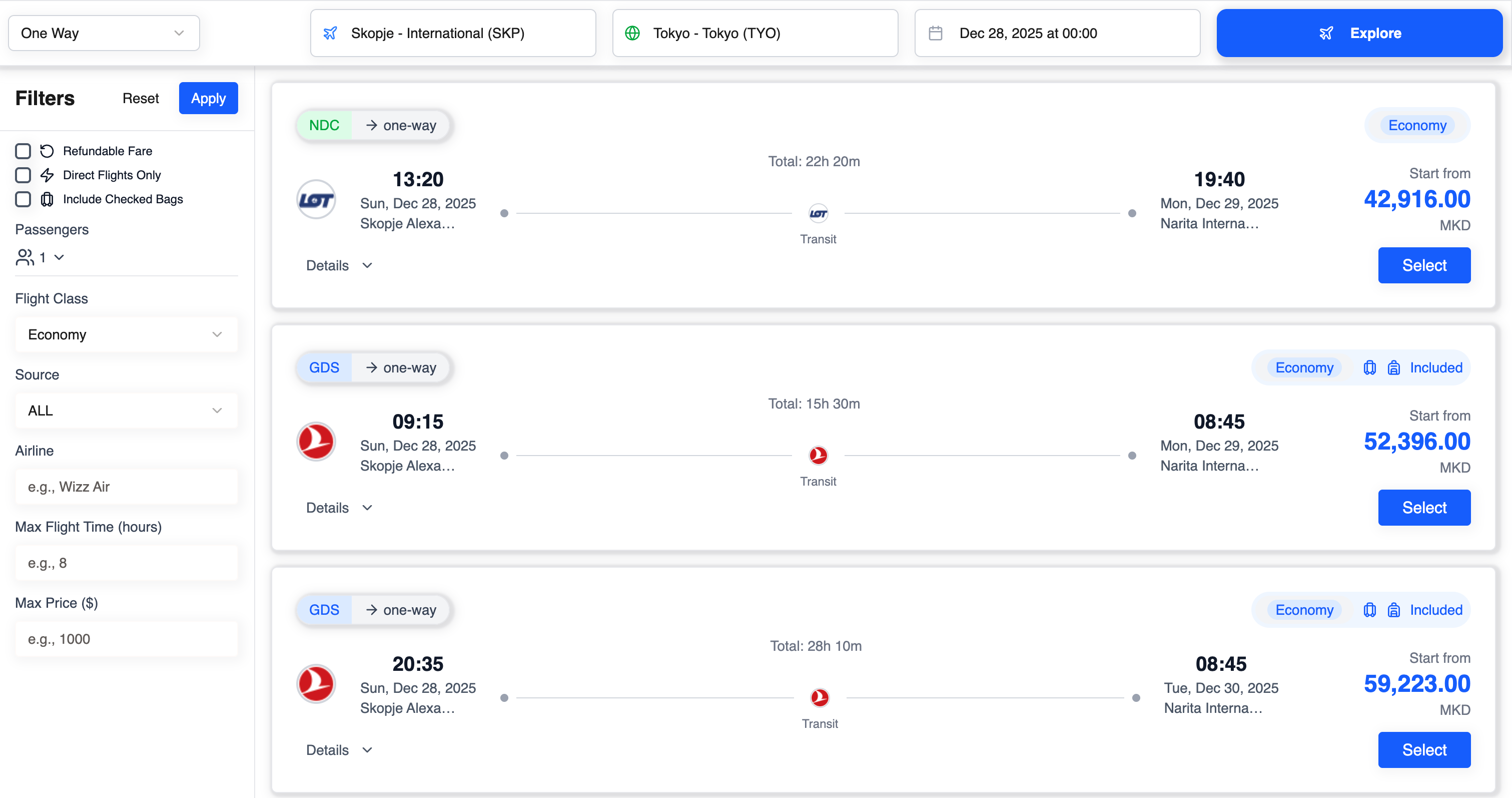 SkyConnect ticket booking screenshot